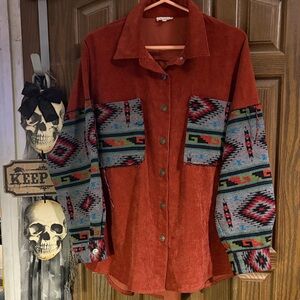 Rust Corduroy Button Down Shacket